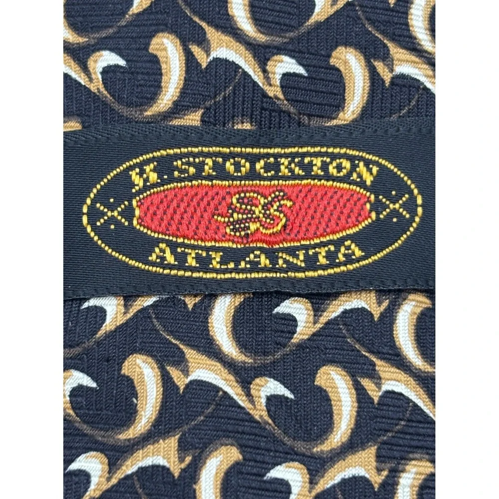 Robert Talbott/H. Stockton Silk Necktie Black Gold Scroll Made in USA Designer